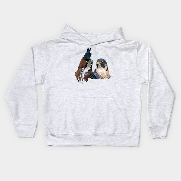 Crested Eagle and Peregrine Falcon Kids Hoodie by obscurite